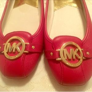 Michael Kors red loafer flats with gold Logo